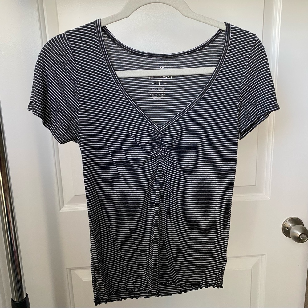 American Eagle Black and White Stripe Tee